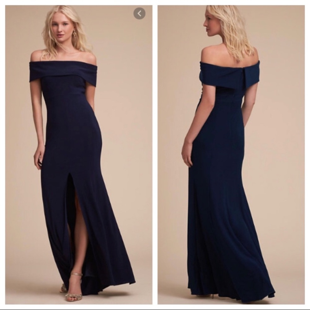 BHLDN Ember Gown Off The Shoulder Formal Prom Black Slit Size 4 Maxi Long